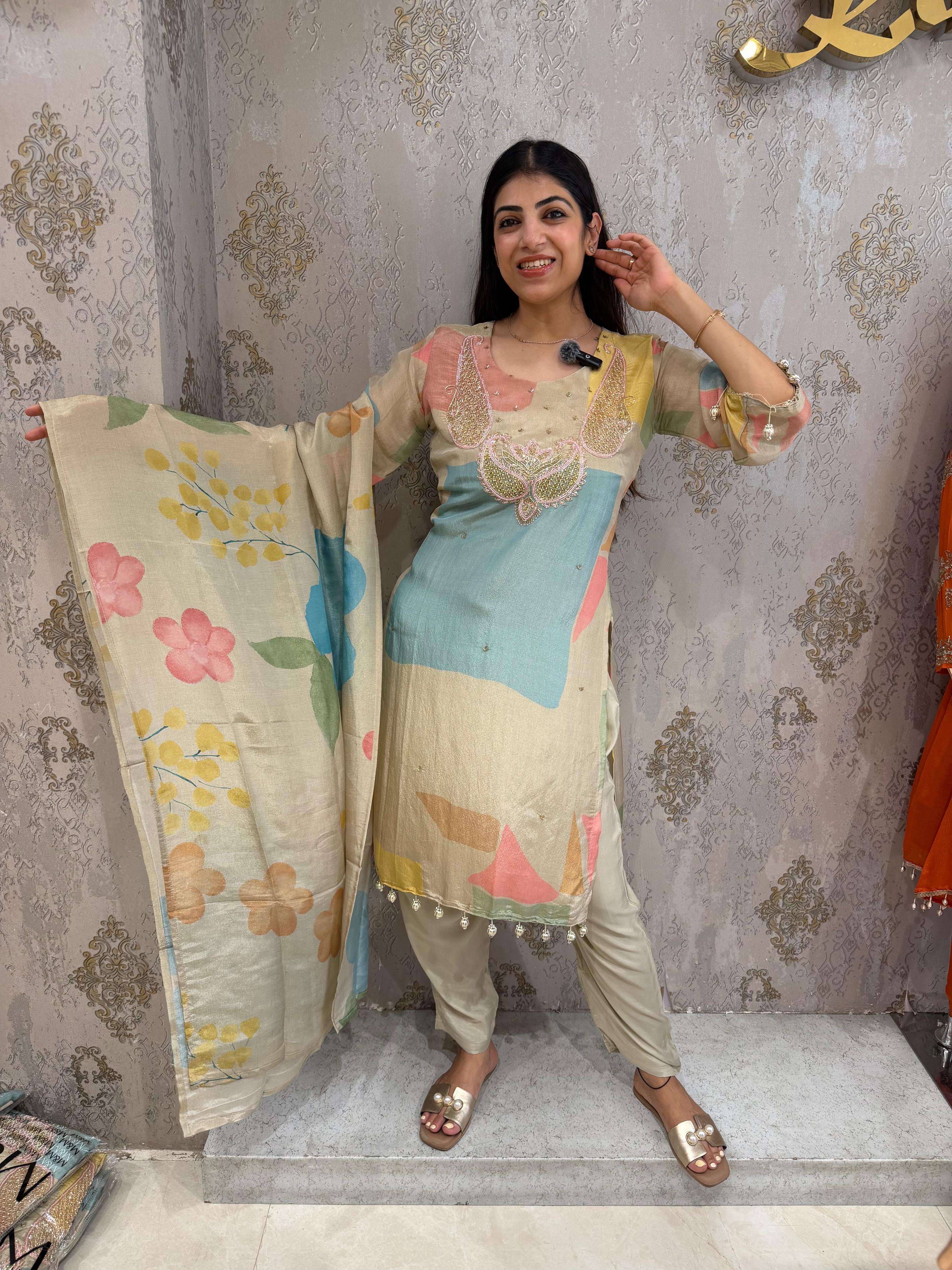 Cosmo fabric handwork,state pants with dupatta