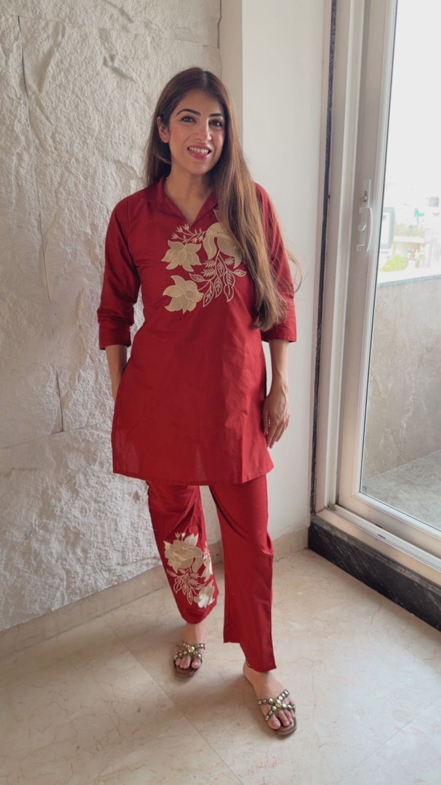 Cotton 2 pc co-ord set with embroidery