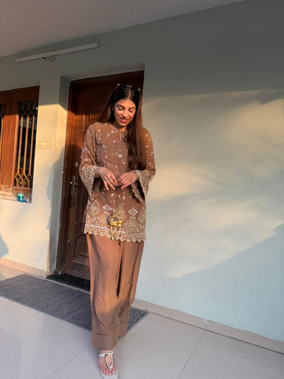 Pure Chinon farshi salwar 2pc set with all handwork