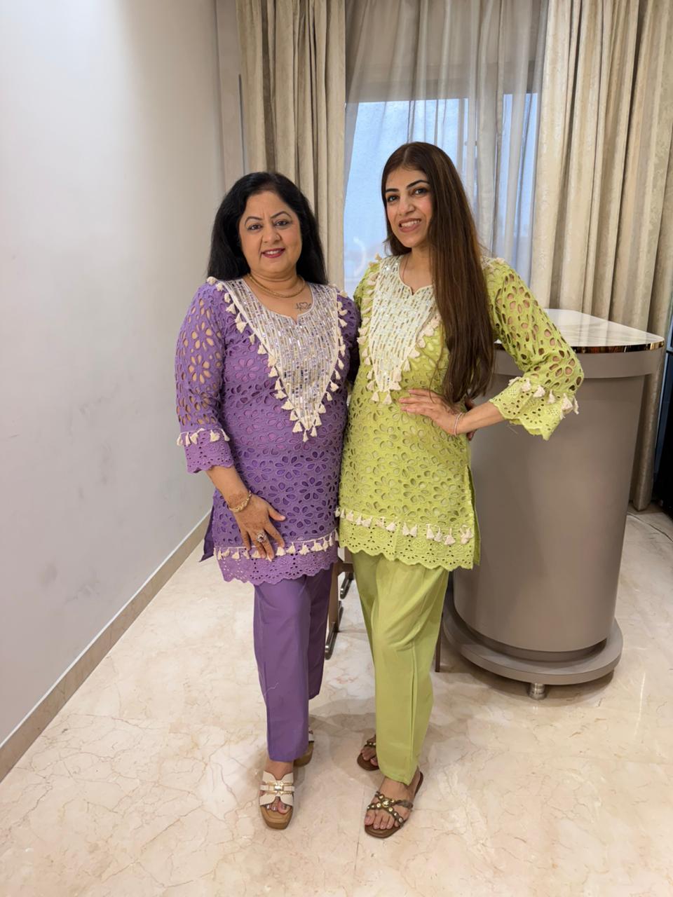 Cotton Shifli designe two pc, co-ord set in neck all handwork nd mirror work