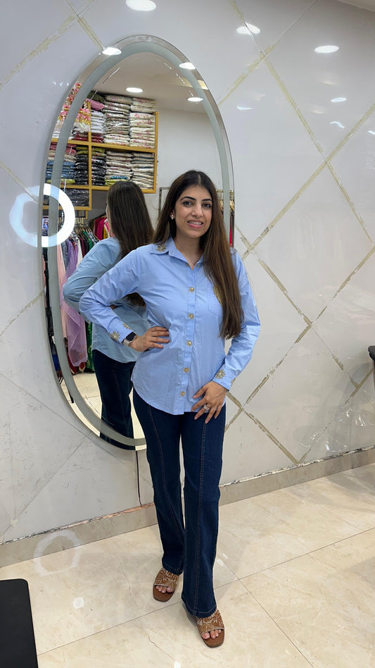 Cotton shirt collar and pocket design highlight with  kardana work