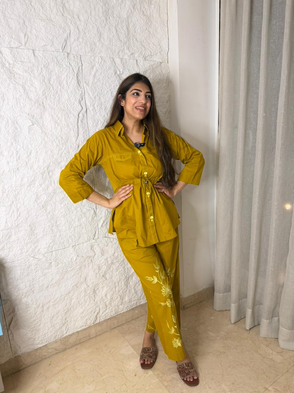 Cotton 2 pc co-ord set with embroidery