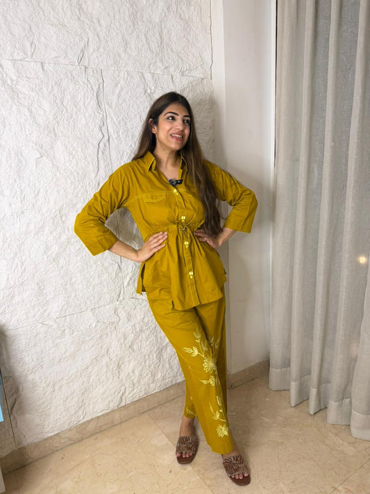 Cotton 2 pc co-ord set with embroidery