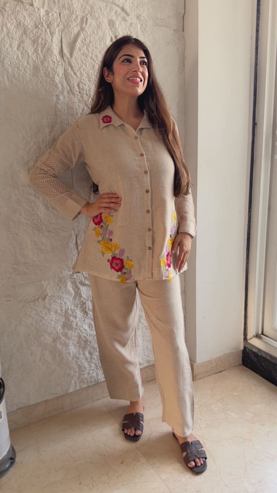 Embroidered khadi cotton 2 pc set