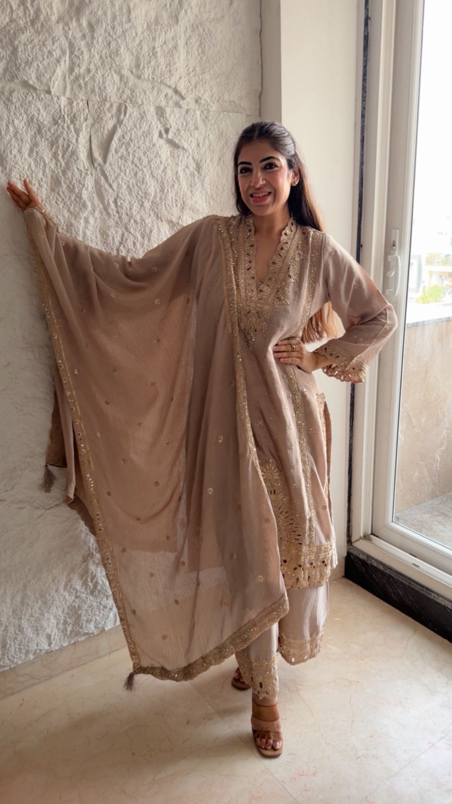 Pure chinon 3 pc Pakistani cutwork suit with embroidery
