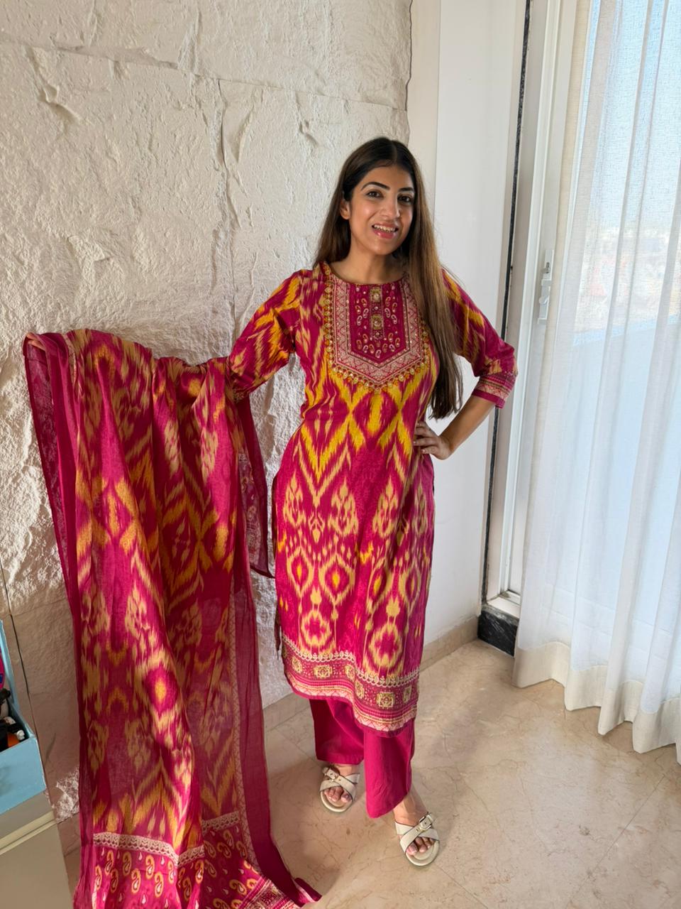 Cotton printed 3 pc suit with dupatta