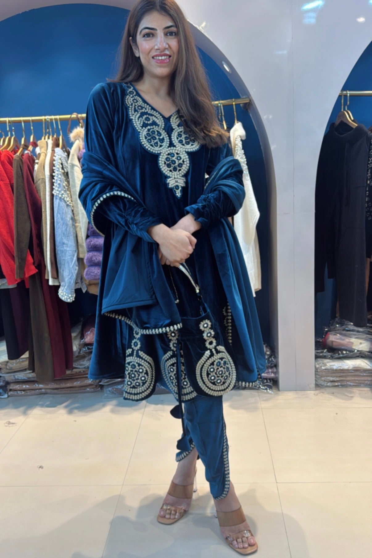 3pc Pakistani Velvet Suit With Potli