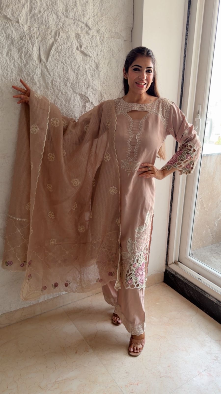 Imported cotton 3 pc Pakistani cutwork suit with embroidery