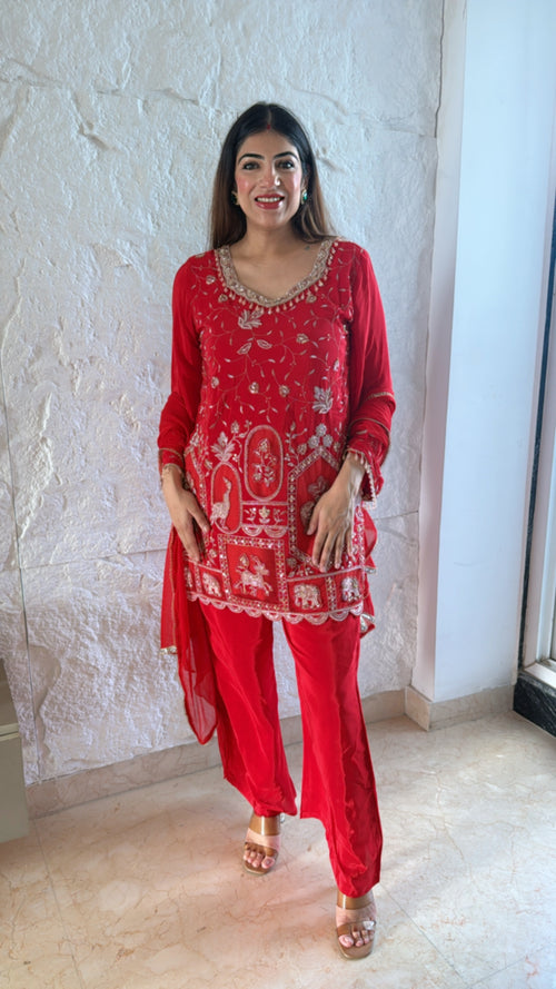 Pure crepe handwork 3 pc suit paired with bell bottoms
