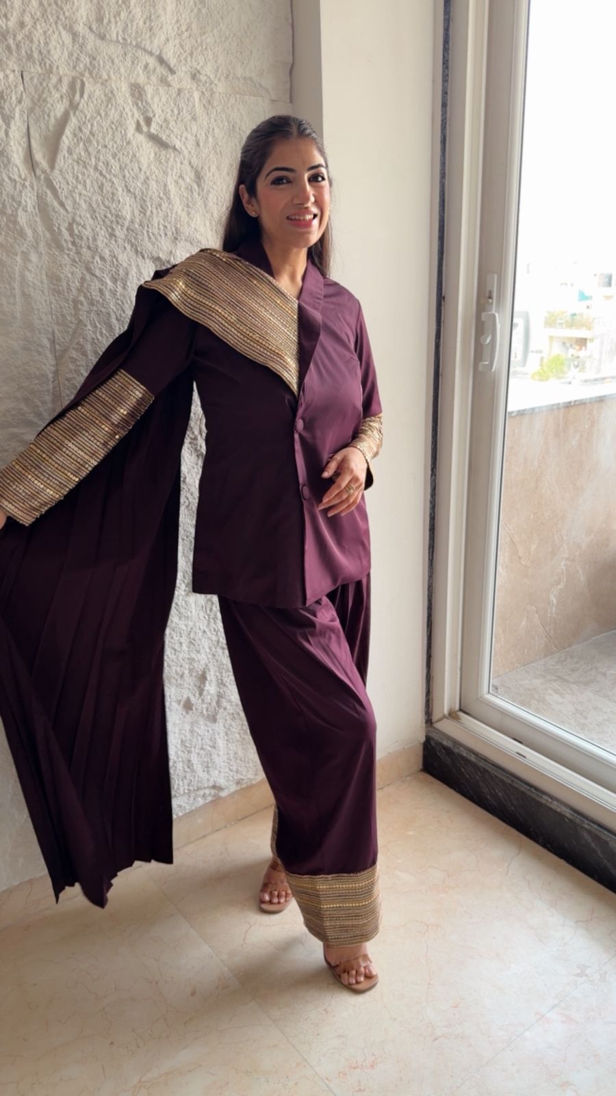 Designer imported fabric blazer farshi set with sequins details and a flap