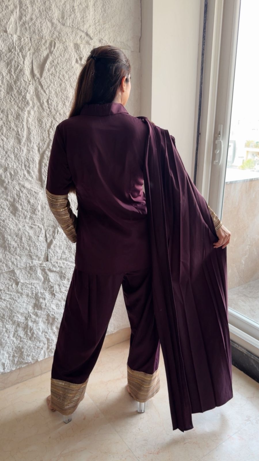 Designer imported fabric blazer farshi set with sequins details and a flap