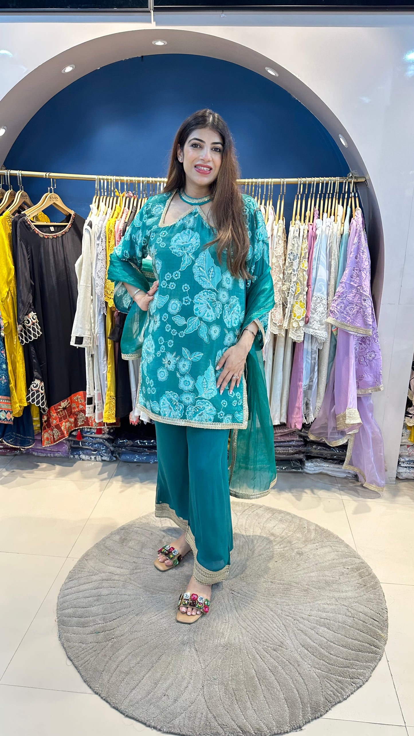Digital Crepe Sharara Set with Organza Dupatta