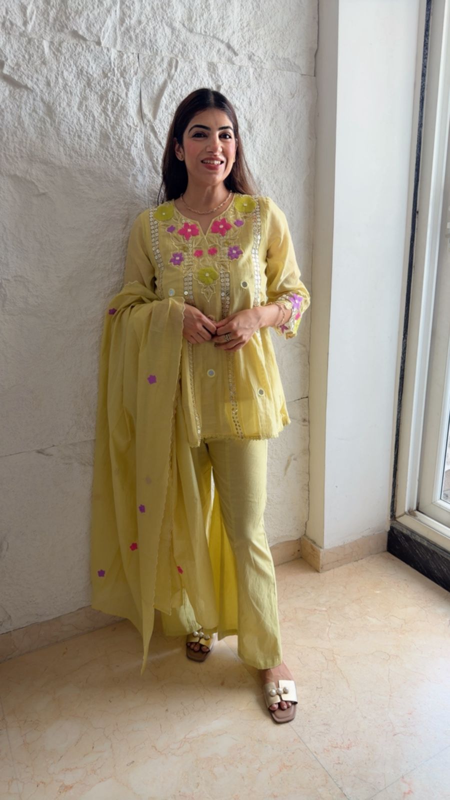 Mul cotton  peplum  set with  embroidery & dupatta