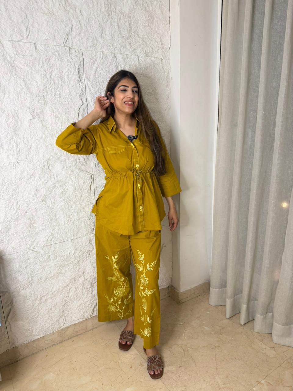 Cotton 2 pc co-ord set with embroidery