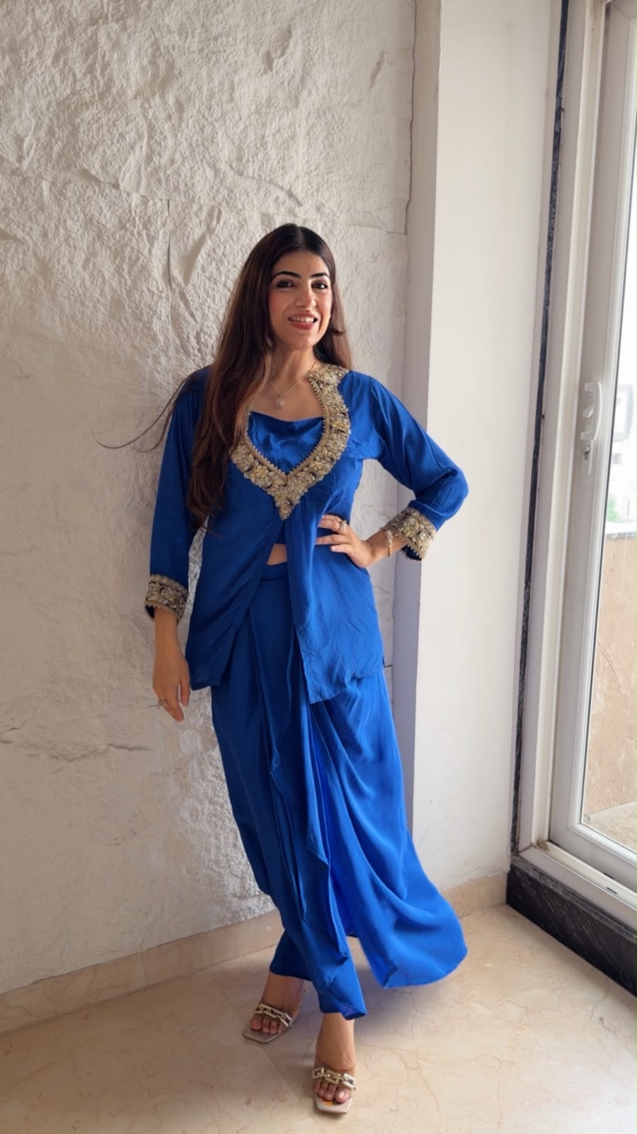 Crepe 3pc, indo-western with separate-inner with drep skit