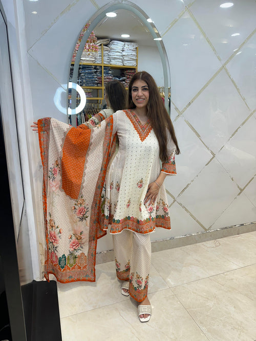 Pure cotton shifli 3pc,set with print nd embroidery