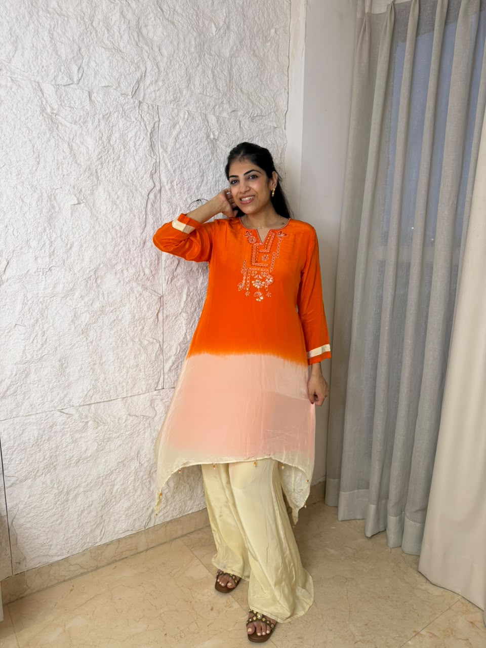 Ombré crepe A-line 2,pc plazo set