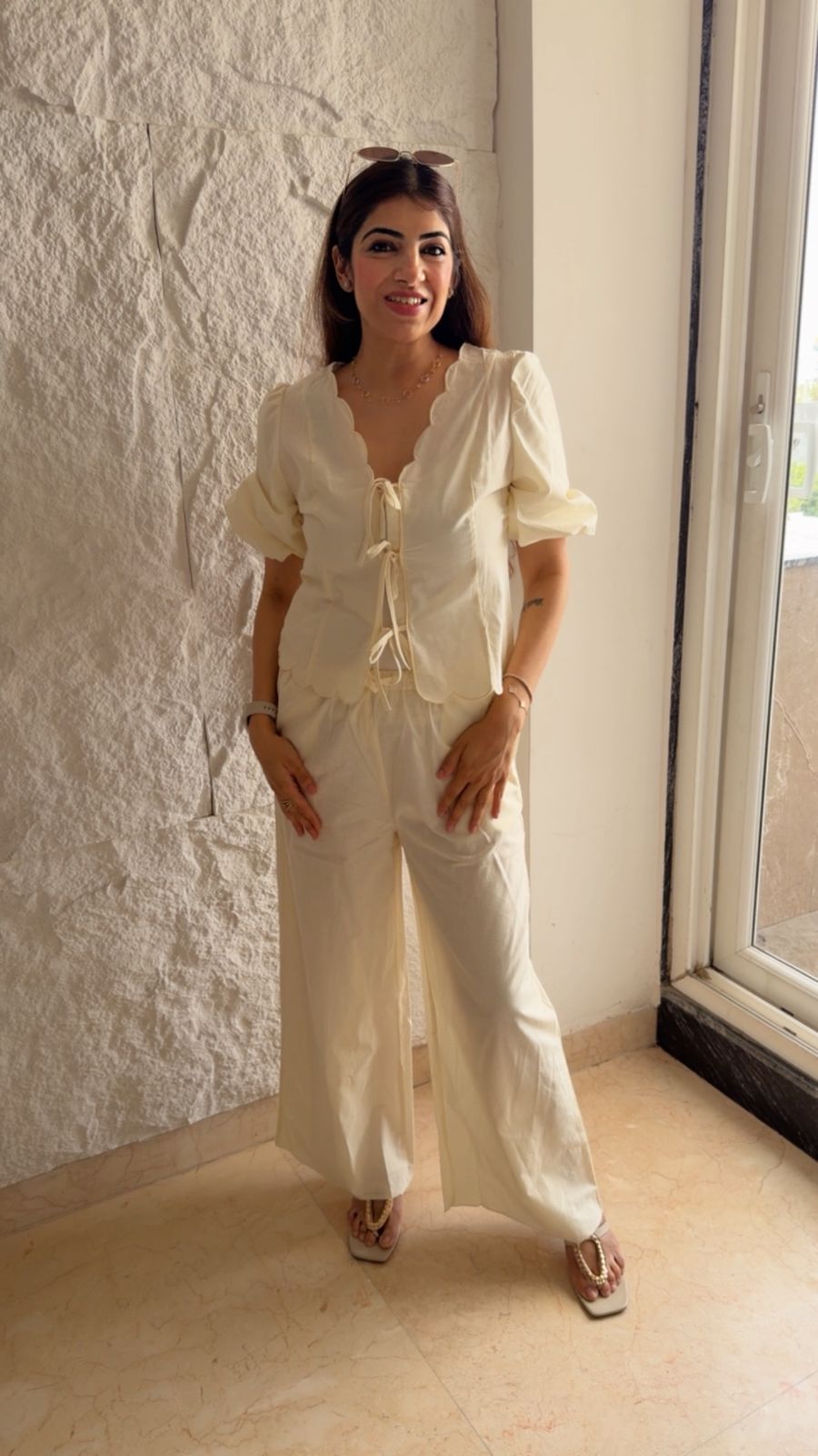 Tie up linen cotton 2 pc co-ord set