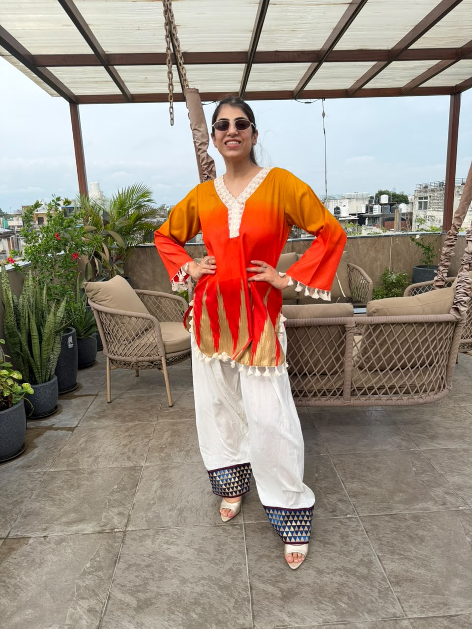 Cotton chanderi designer co-ord set with reon farshi salwar