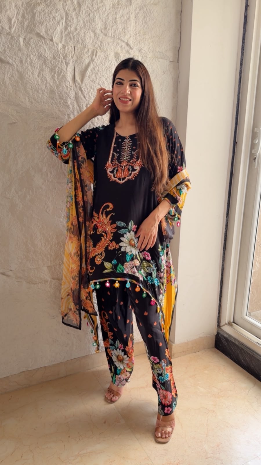Pure digital crepe suit& dupatta with all mirror work lace