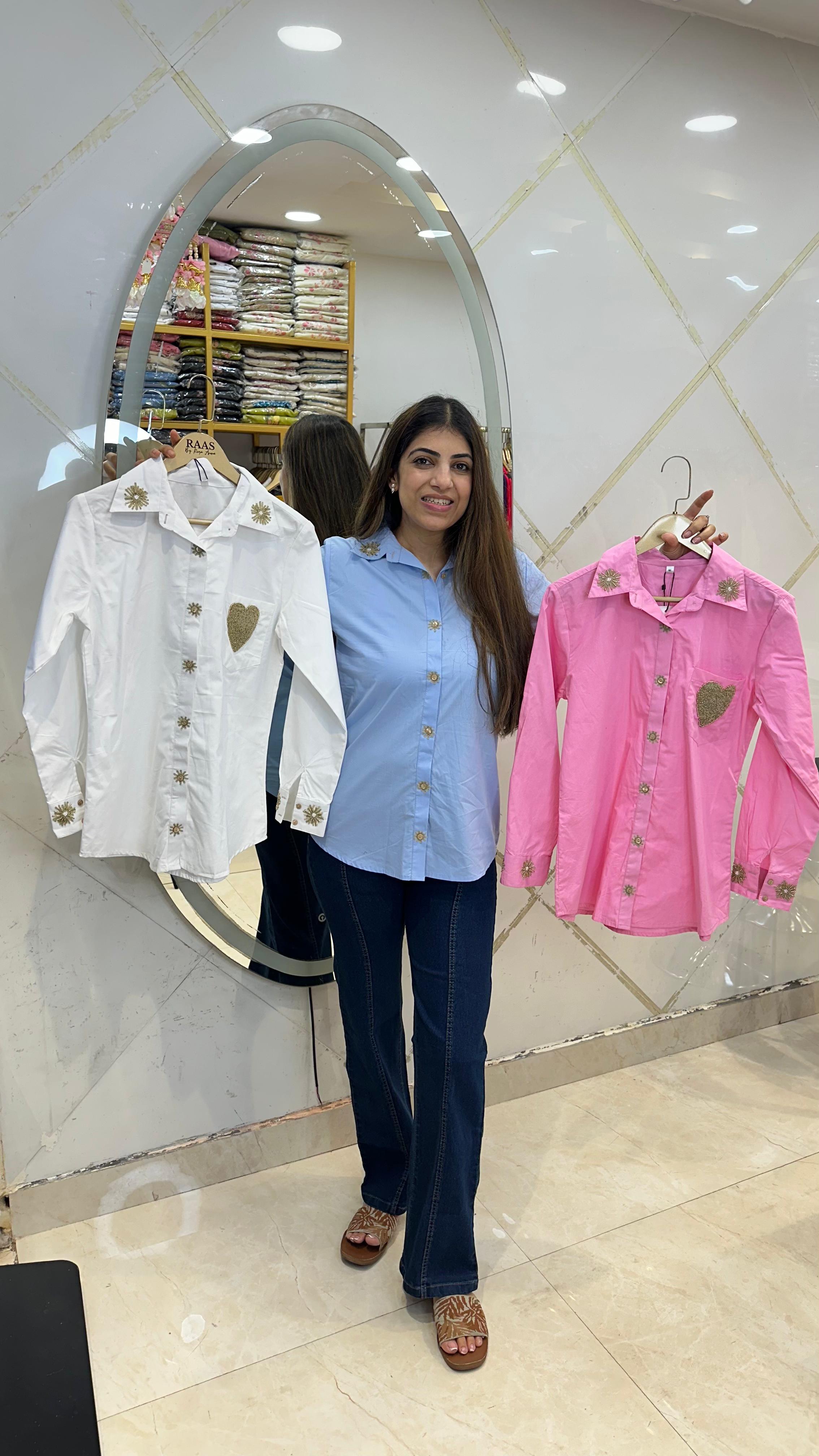 Cotton shirt collar and pocket design highlight with  kardana work