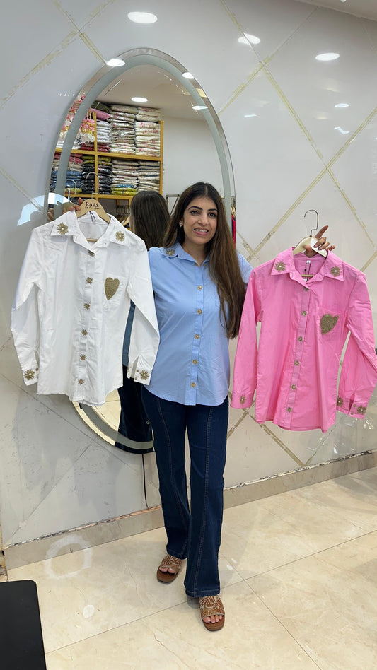 Cotton shirt collar and pocket design highlight with  kardana work