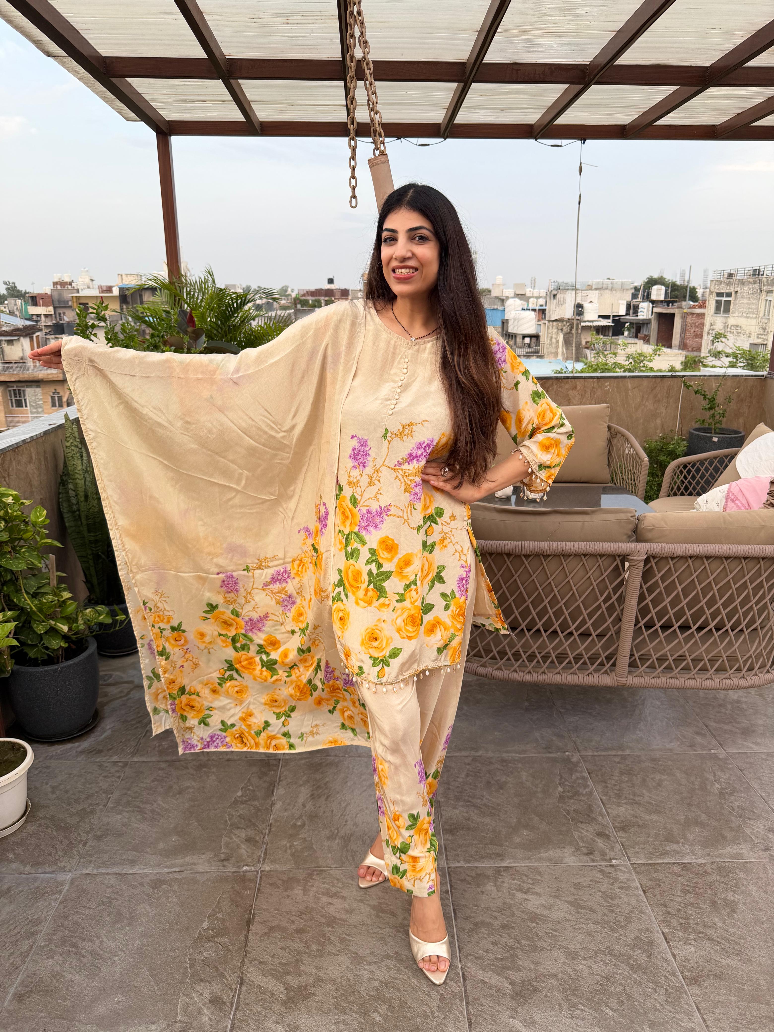 Digital crepe 3,peice set with farshi salwar