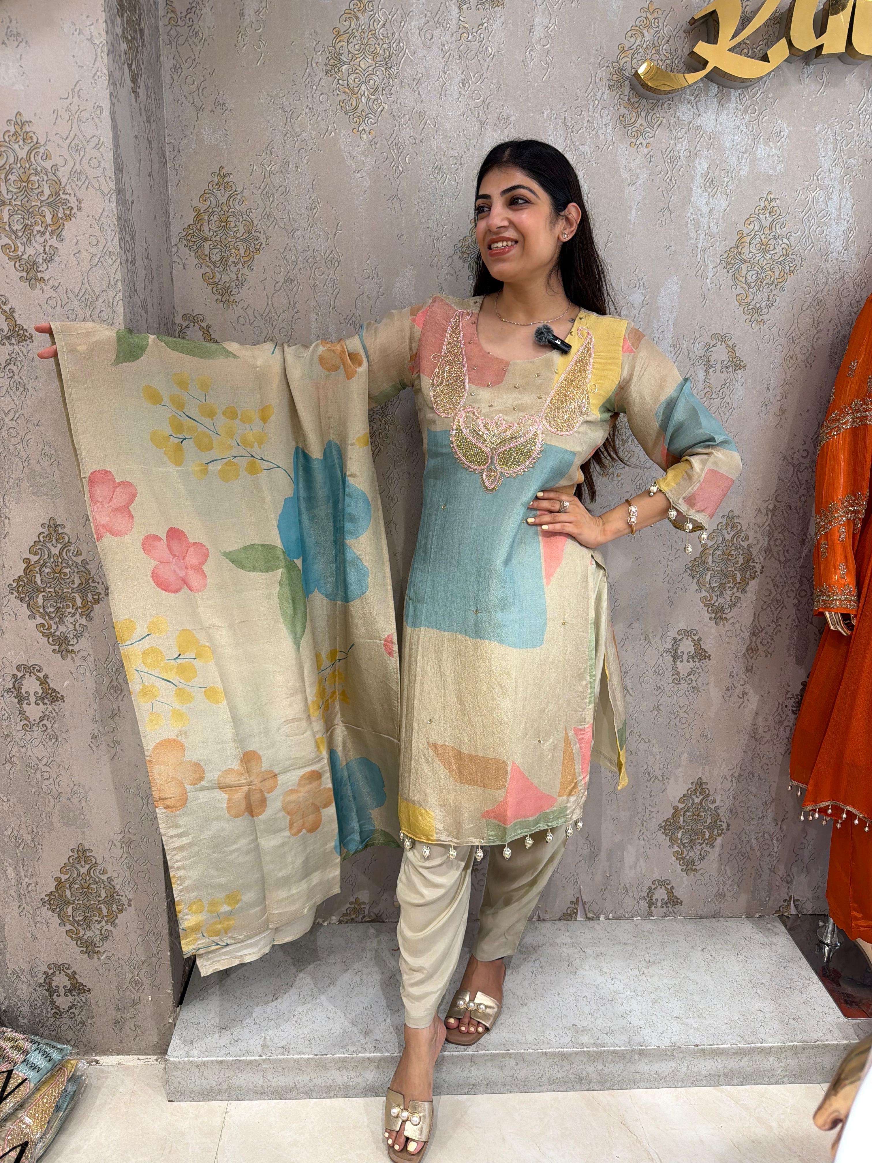 Cosmo fabric handwork,state pants with dupatta