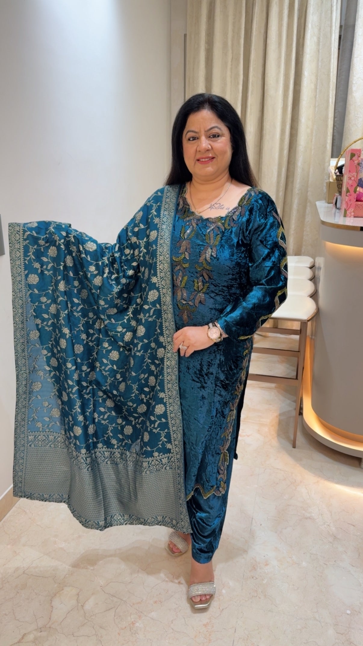 Imported -valvet 3pc suit all handwork with banarasi dupatta