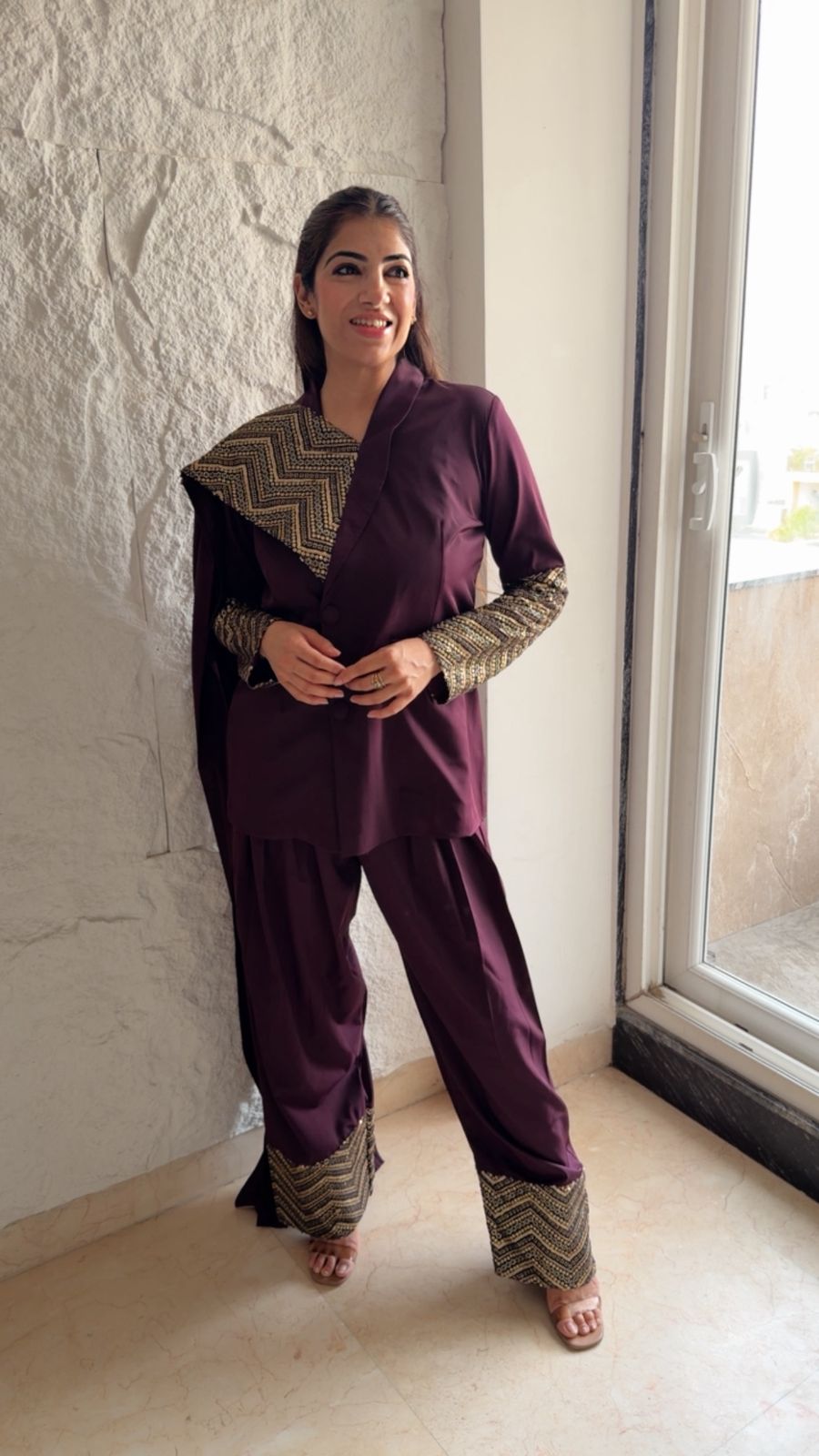 Designer imported fabric blazer farshi set with sequins details and a flap
