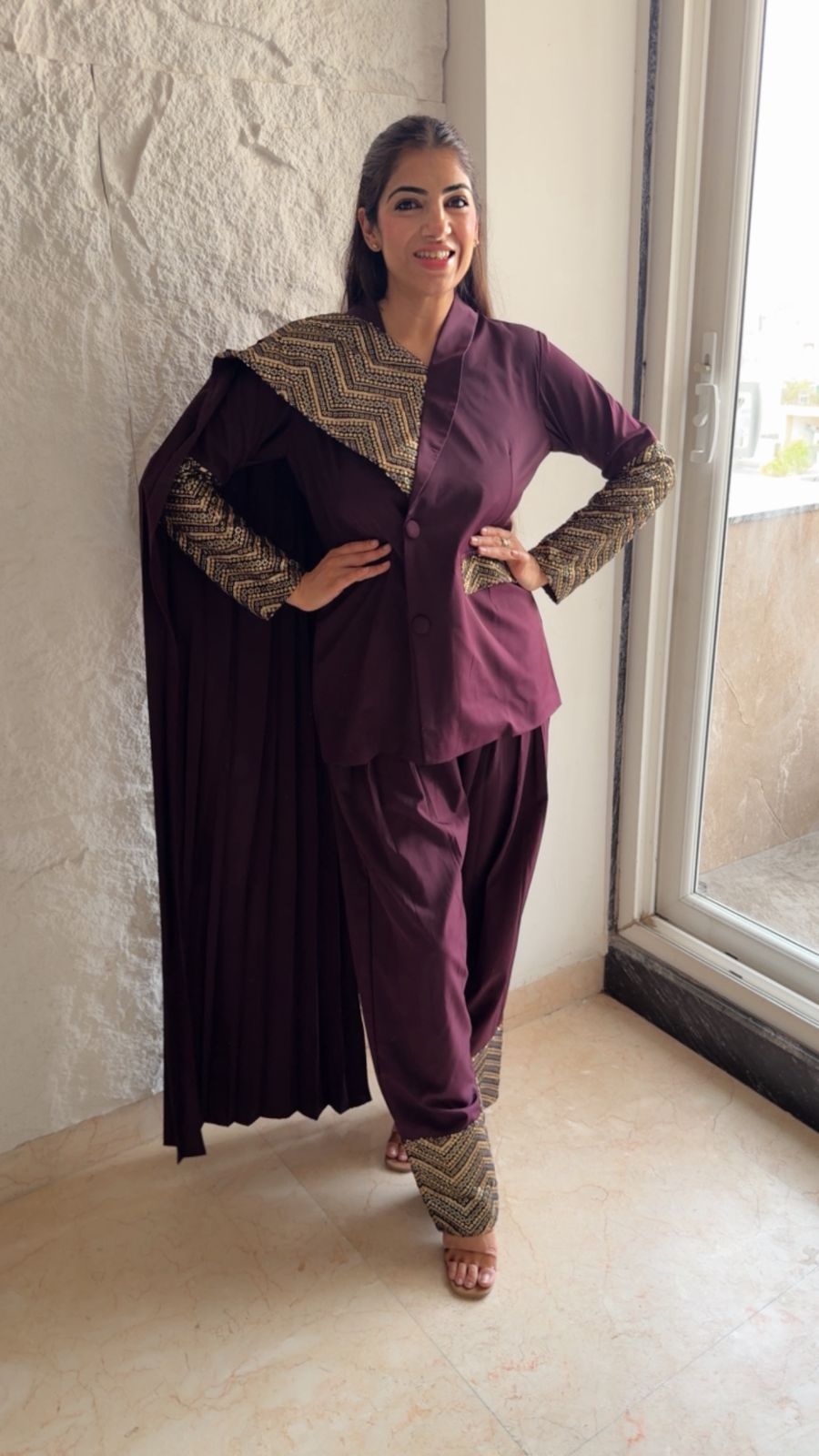 Designer imported fabric blazer farshi set with sequins details and a flap