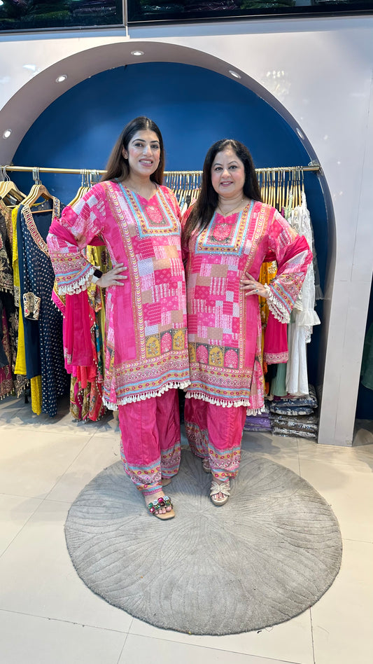 Digital crepe 3 pc set with bell sleeves