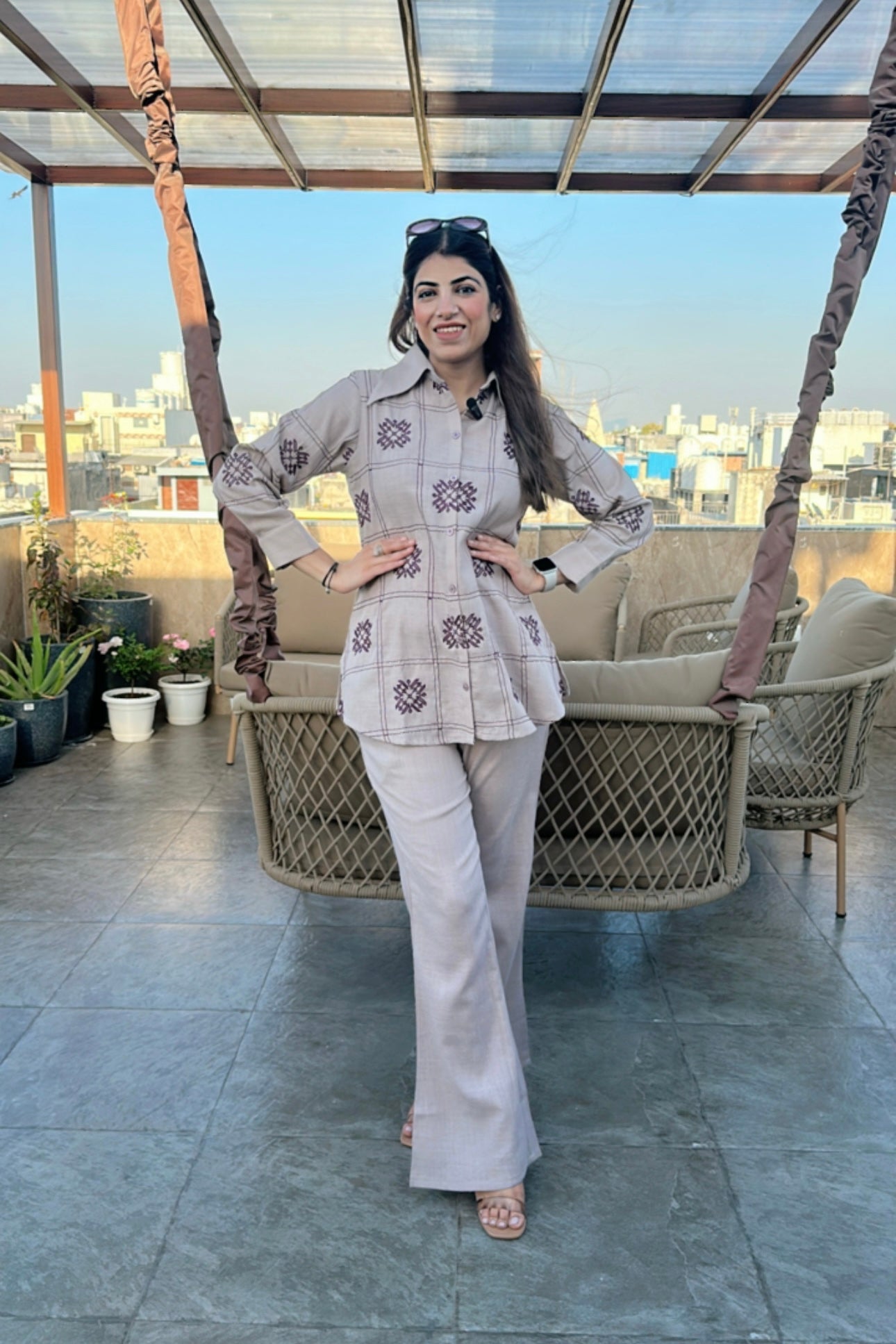 2pc Linen Cotton Co-ord Set Paired With Bell-bottom Pants