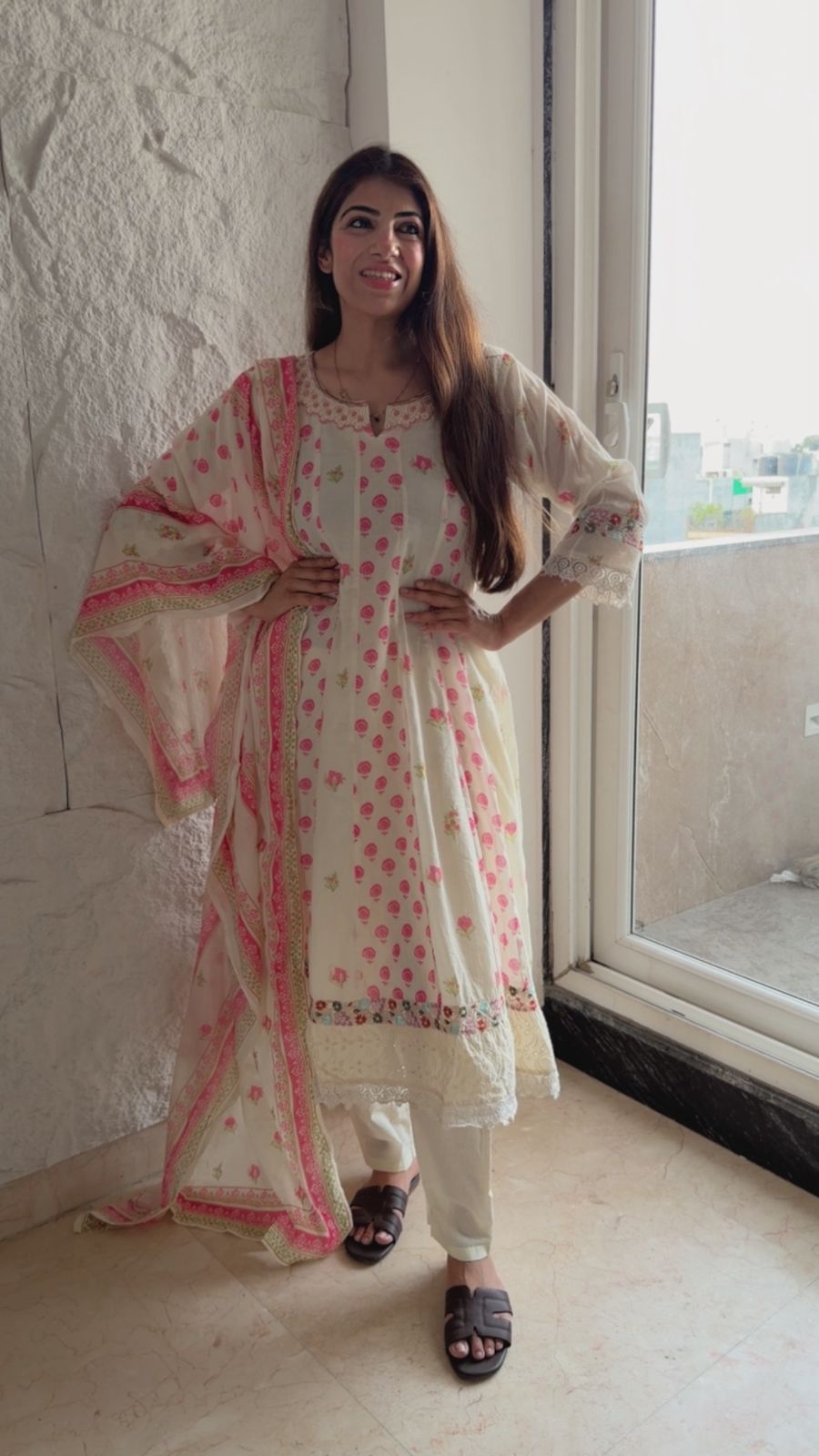 Cotton 3 pc anarkali set