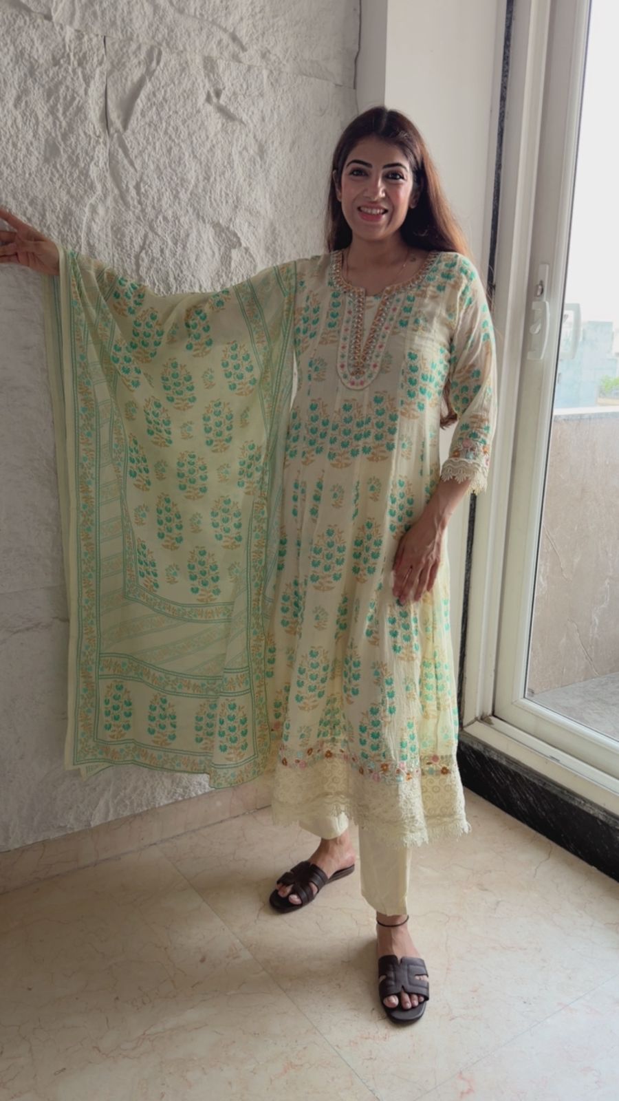 Cotton 3 pc anarkali set