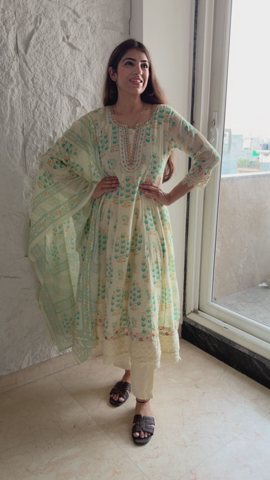 Cotton 3 pc anarkali set