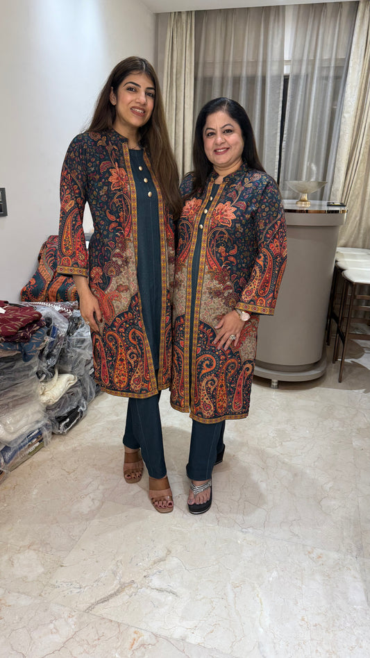 2pc woolen co-ord set 3pc look jacket attached