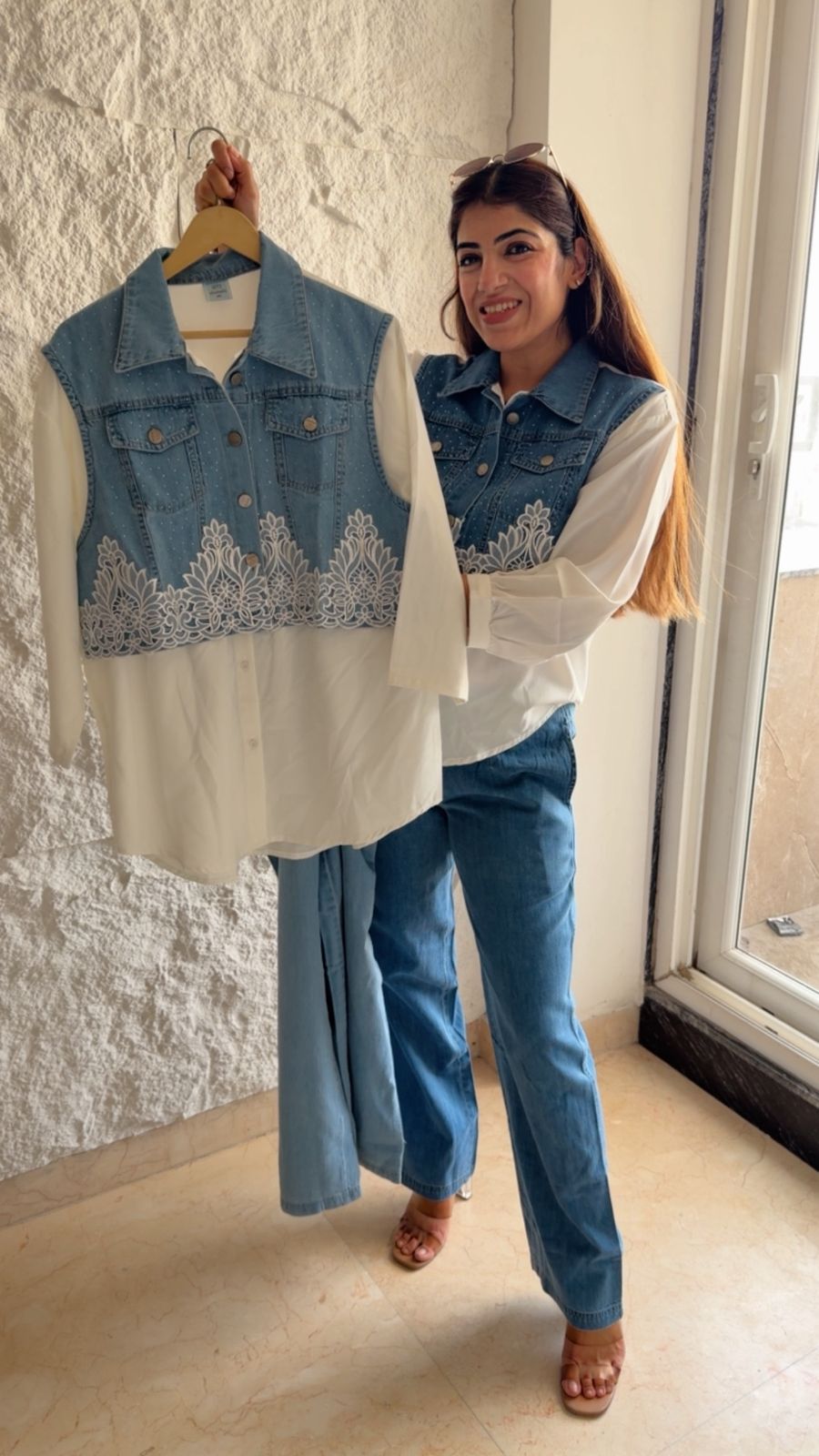 Denim 2 pc set shirt is attached