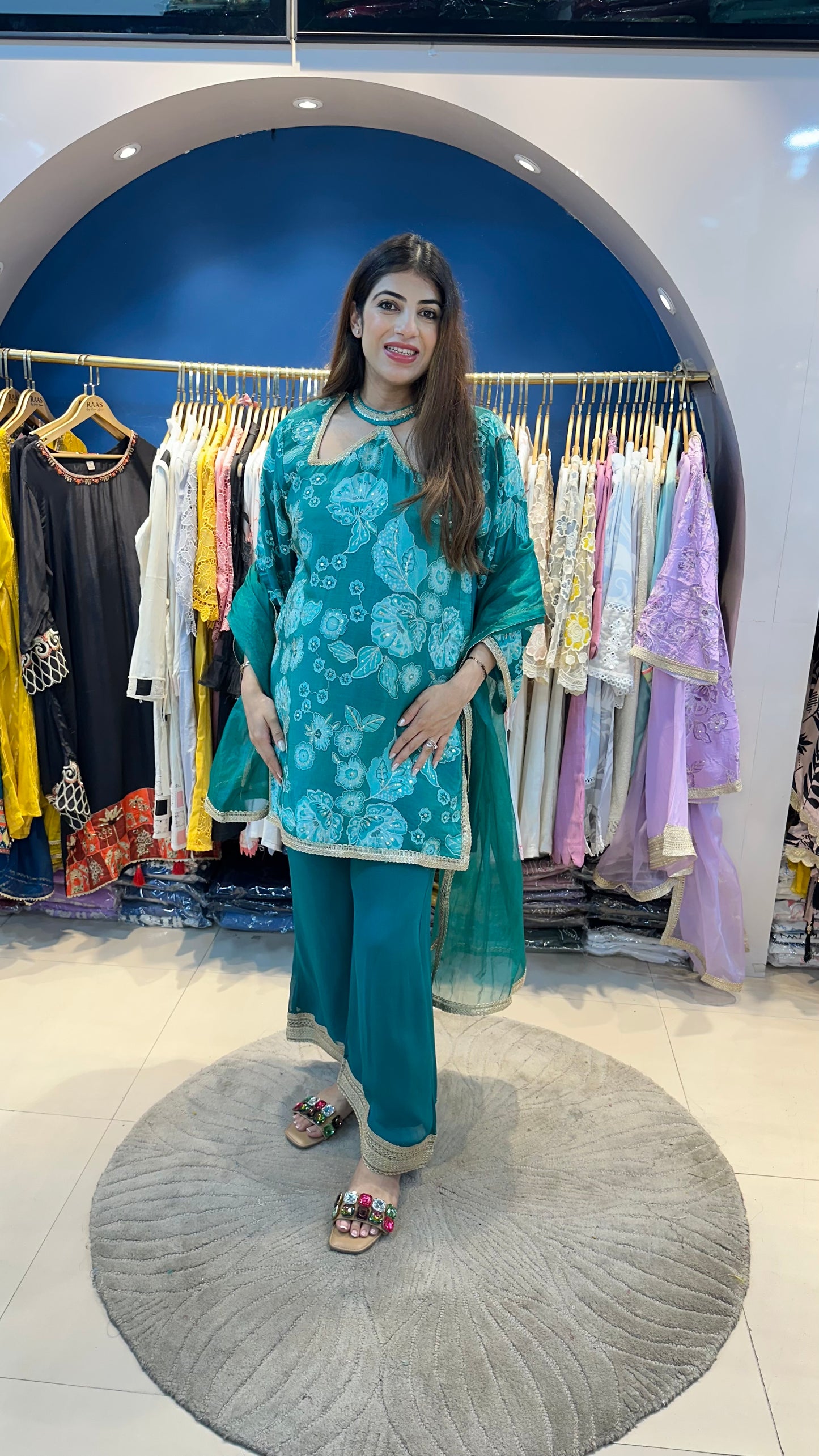 Digital Crepe Sharara Set with Organza Dupatta