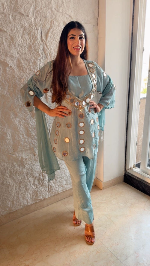 Pure Chinon Farshi salwar 4pc set sepret-inner nd original mirror work