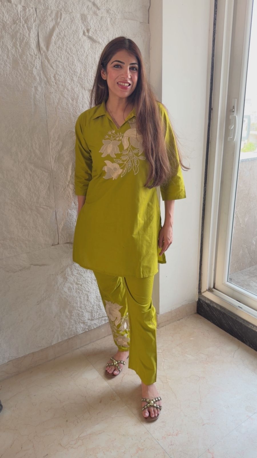 Cotton 2 pc co-ord set with embroidery