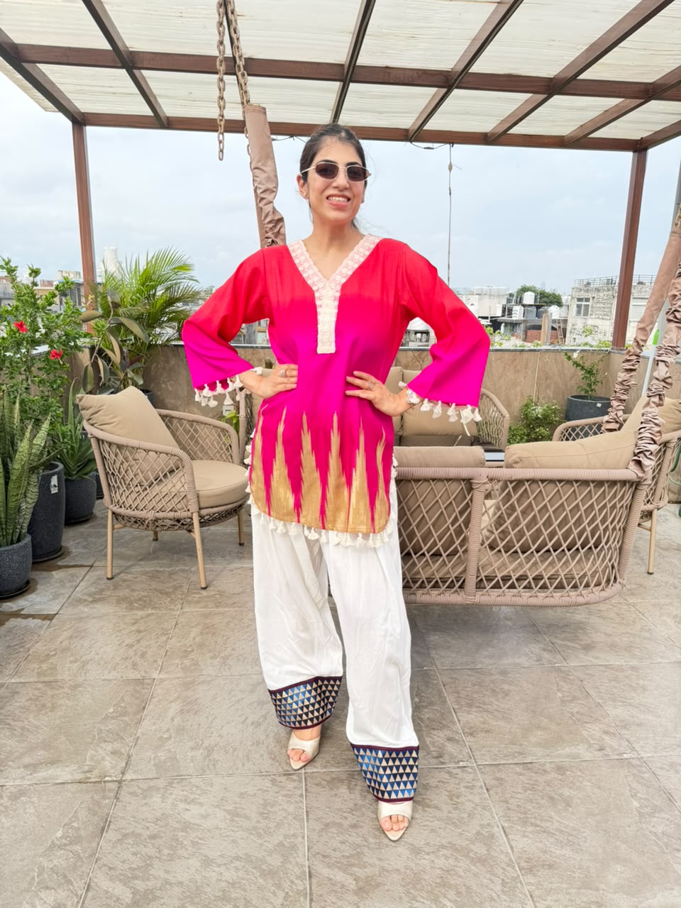 Cotton chanderi designer co-ord set with reon farshi salwar