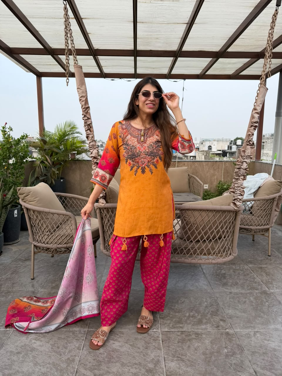 Imported cotton 3pc,digital print handwork & contrast farshi in-side pure cotton lining