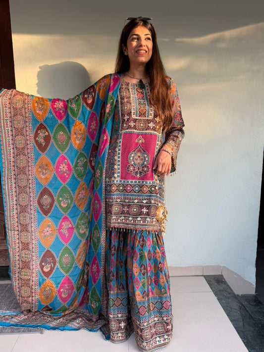 Pure crepe, 3pc  sarara set duppata also pure crepe