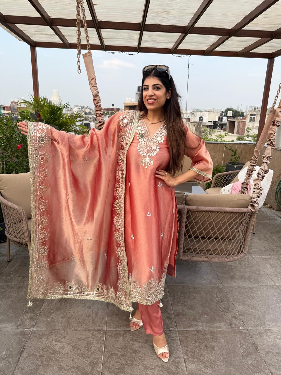 Imported Giraffe fabric 3,peice  all gota patti work& mirror work & heavy dupatta