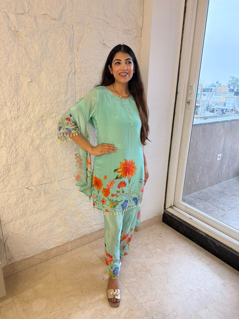 Pure digital crepe3,peice set with farshi salwar