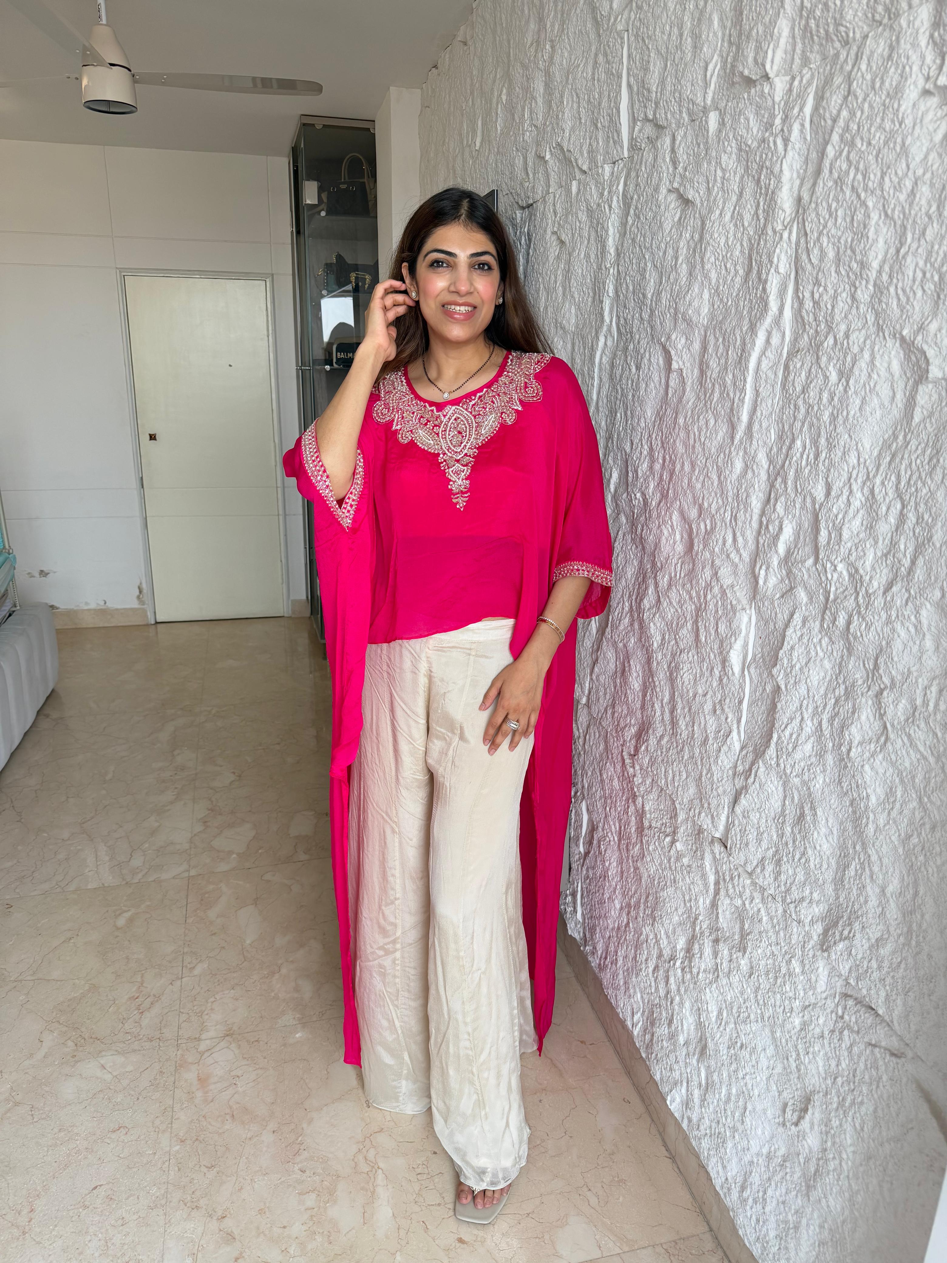 Pure Chinon indo-western 3 piece set with all  handwork neck & sleeves