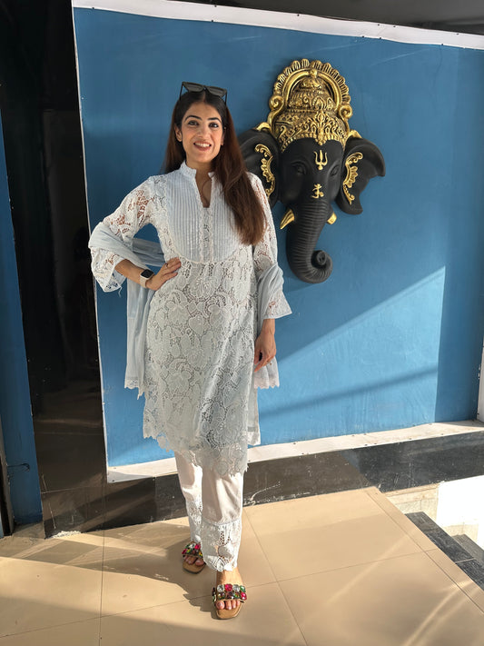 3pc Schiffli cotton Suit With Mull-Cotton Dupatta