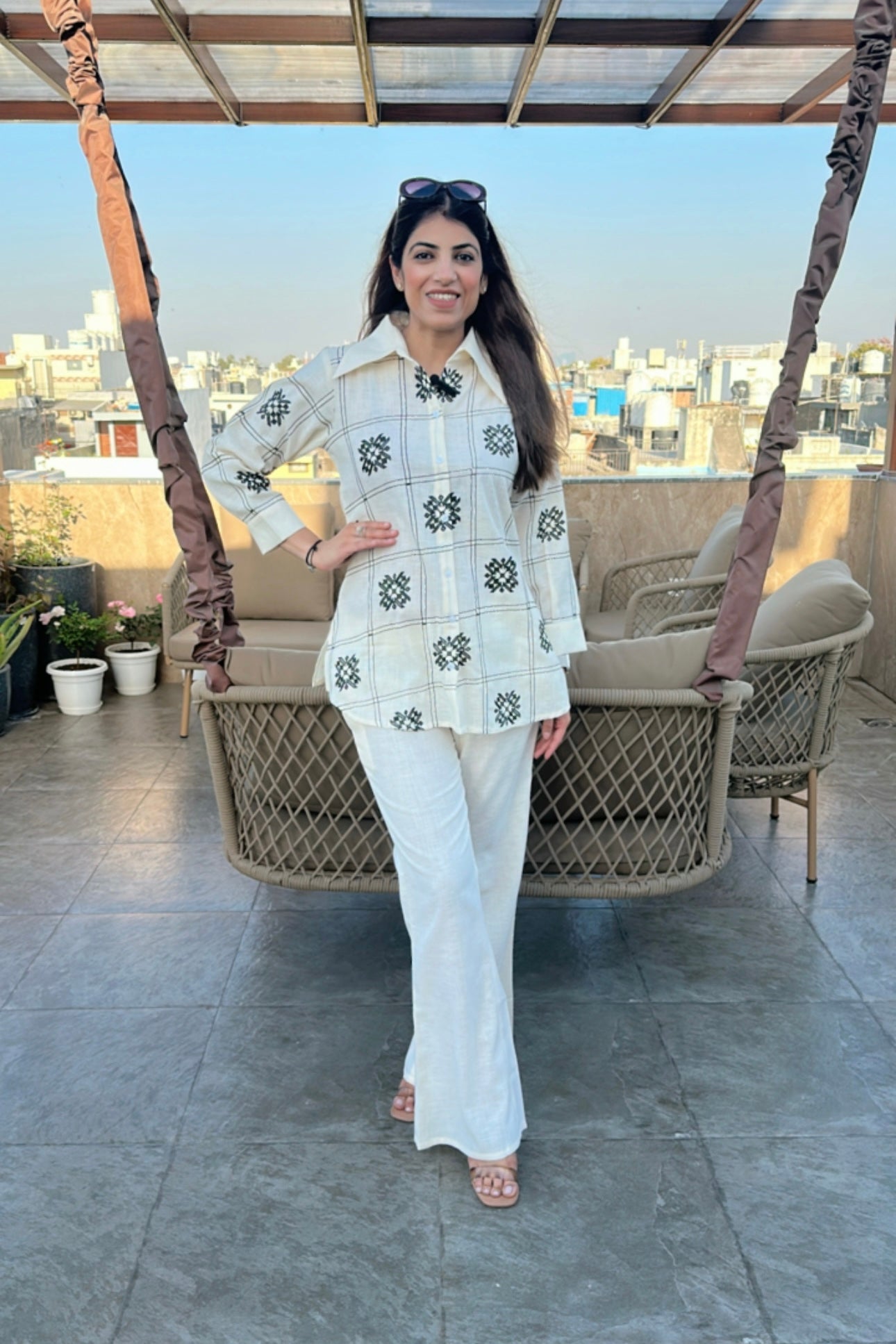2pc Linen Cotton Co-ord Set Paired With Bell-bottom Pants