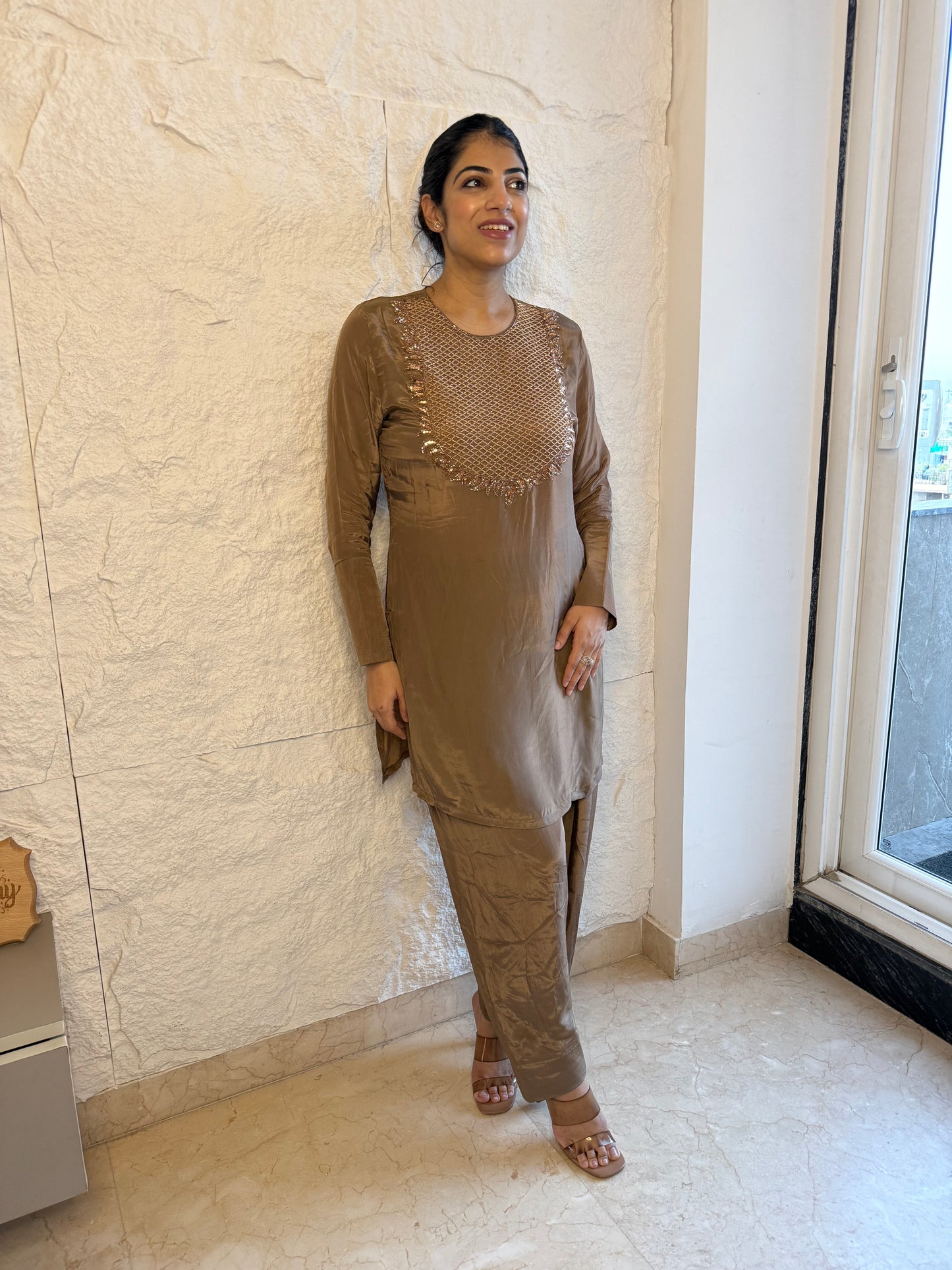 Pure crepe farshi salwar set with handwork